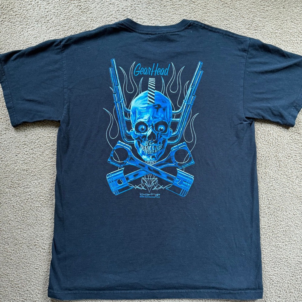 Vintage 1999 Gear Head T-Shirt Men's Medium Black Grunge Skull Skater